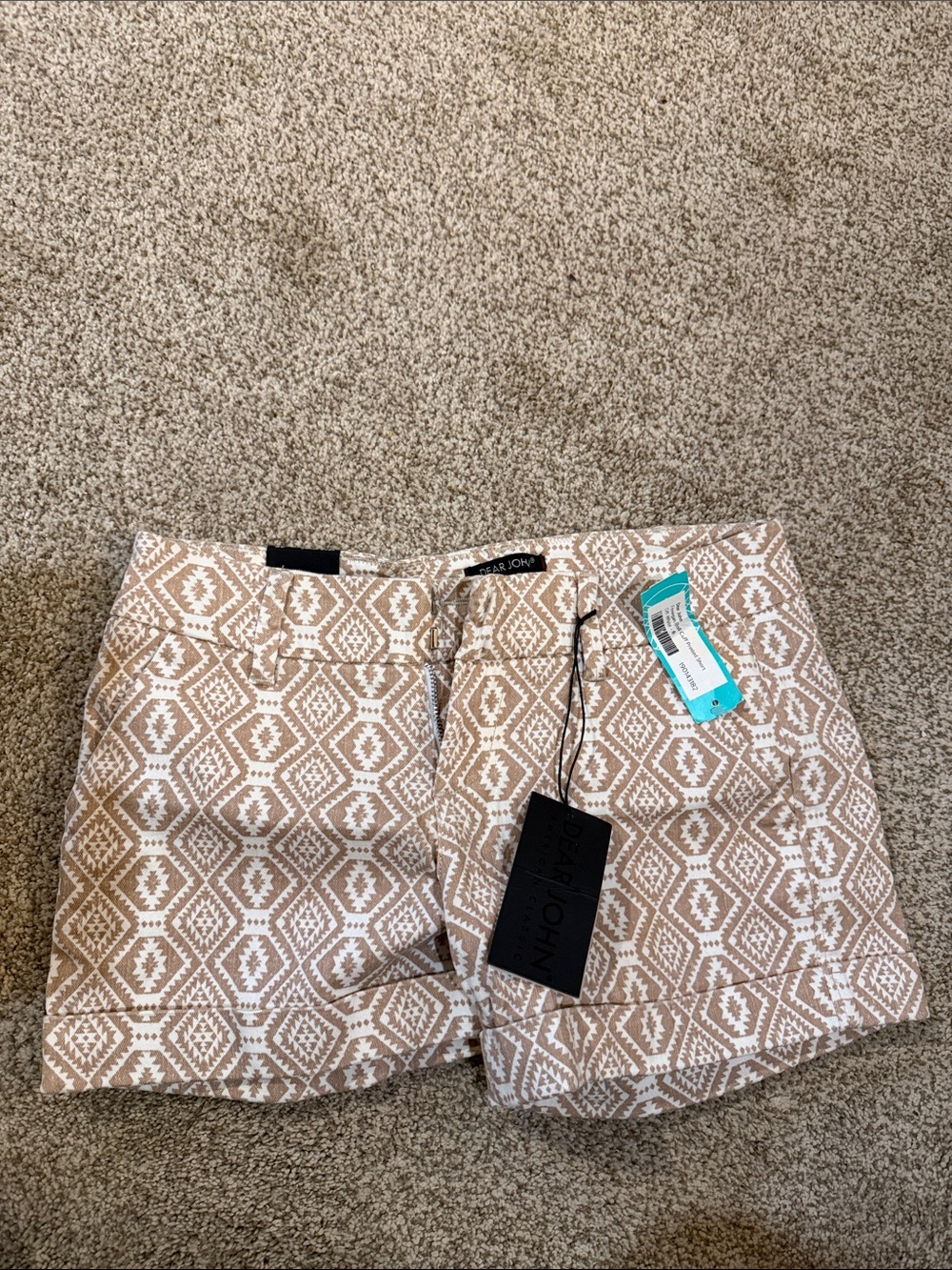 Dear John Beige and White Geometric Print Bermuda Shorts